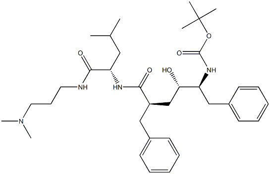 (2S)-2-[[(2R,4S,5S)-5-(tert-Butoxycarbonylamino)-2-benzyl-4-hydroxy-6-phenylhexanoyl]amino]-N-(3-dimethylaminopropyl)-4-methylpentanamide Struktur