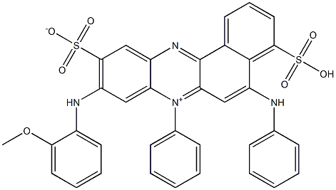 9-[(2-Methoxyphenyl)amino]-7-phenyl-5-(phenylamino)-4-sulfo-10-sulfonatobenzo[a]phenazin-7-ium Struktur