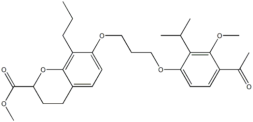 8-Propyl-3,4-dihydro-7-[3-[4-acetyl-2-propyl-3-methoxyphenoxy]propoxy]-2H-1-benzopyran-2-carboxylic acid methyl ester Struktur