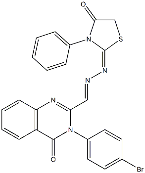 3-(4-Bromophenyl)-2-[2-[(2,3,4,5-tetrahydro-3-phenyl-4-oxothiazole)-2-ylidene]hydrazonomethyl]quinazoline-4(3H)-one Struktur