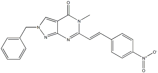 6-(p-Nitrostyryl)-2-benzyl-5-methyl-2H-pyrazolo[3,4-d]pyrimidin-4(5H)-one Struktur