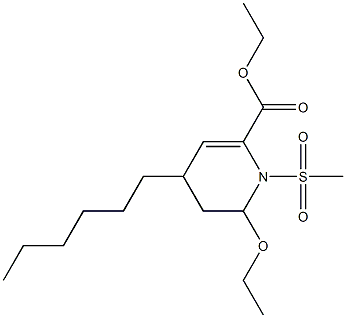 1,2,3,4-Tetrahydro-4-hexyl-2-ethoxy-1-(methylsulfonyl)pyridine-6-carboxylic acid ethyl ester Struktur