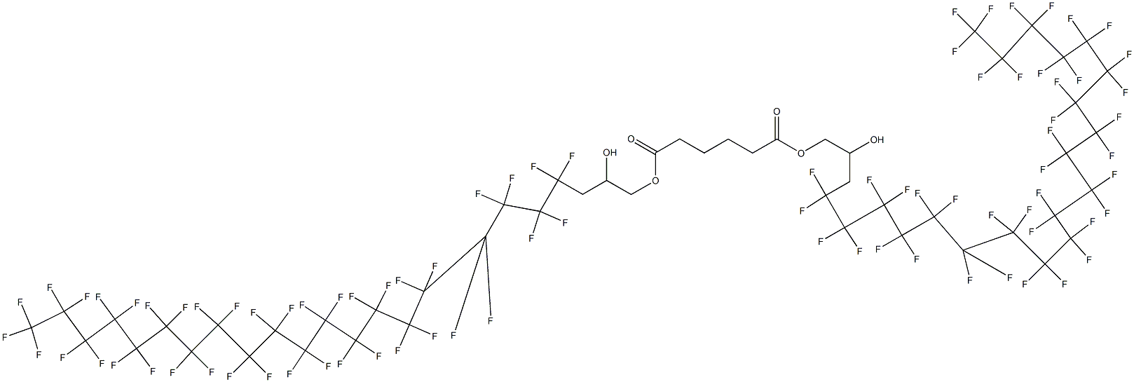 Adipic acid bis(4,4,5,5,6,6,7,7,8,8,9,9,10,10,11,11,12,12,13,13,14,14,15,15,16,16,17,17,18,18,19,19,20,20,21,21,22,22,23,23,23-hentetracontafluoro-2-hydroxytricosyl) ester Struktur