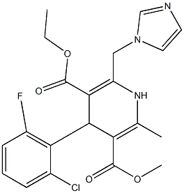 6-(1H-Imidazol-1-ylmethyl)-4-(2-chloro-6-fluorophenyl)-2-methyl-1,4-dihydropyridine-3,5-dicarboxylic acid 3-methyl 5-ethyl ester Struktur