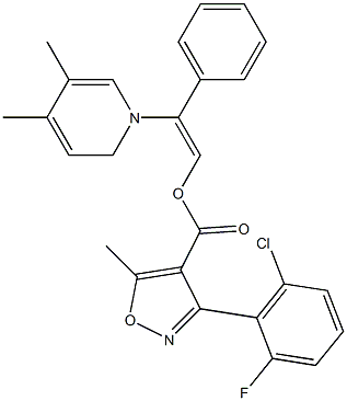 1-Aza-2-(3,4-dimethylphenyl)-2-phenylvinyl 3-(6-chloro-2-fluorophenyl)-5-methylisoxazole-4-carboxylate Struktur