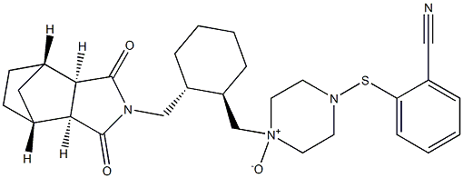 4-((2-cyanophenyl)thio)-1-(((1R,2R)-2-(((3aR,4S,7R,7aS)-1,3-
dioxohexahydro-1H-4,7-methanoisoindol-2(3H)-yl)methyl)
cyclohexyl)methyl)piperazine 1-oxide Struktur