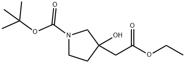 3-Pyrrolidineacetic acid, 1-[(1,1-dimethylethoxy)carbonyl]-3-hydroxy-, ethyl ester Struktur