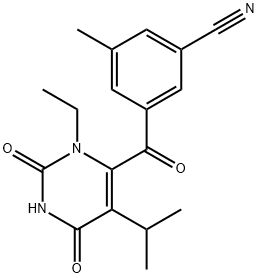 Benzonitrile, 3-[[3-ethyl-1,2,3,6-tetrahydro-5-(1-methylethyl)-2,6-dioxo-4-pyrimidinyl]carbonyl]-5-methyl- Struktur