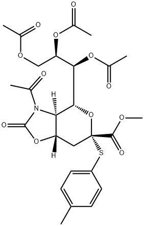 4H-Pyrano[3,4-d]oxazole-6-carboxylic acid, 3-acetylhexahydro-6-[(4-methylphenyl)thio]-2-oxo-4-[(1S,2R)-1,2,3-tris(acetyloxy)propyl]-, methyl ester, (3aR,4R,6S,7aS)- Struktur