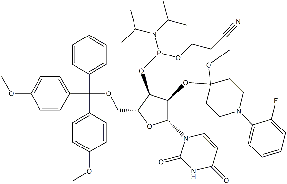 N-blocked-5'-O-DMT-2'-O-Fpmp CED uridine phosphoramidite Struktur