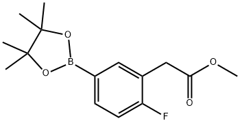 Benzeneacetic acid, 2-fluoro-5-(4,4,5,5-tetramethyl-1,3,2-dioxaborolan-2-yl)-, methyl ester Struktur