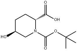 (2R,5S)-1-[(tert-butoxy)carbonyl]-5-hydroxypiperidine-2-carboxylic acid Struktur