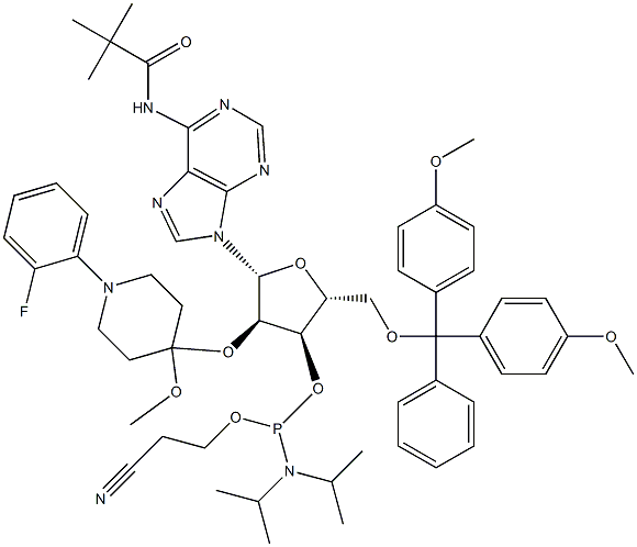 N-blocked-5'-O-DMT-2'-O-Fpmp CED adenosine phosphoramidite Struktur