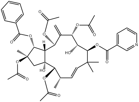 2,5,7,14-四乙酰氧基-3-苯甲酰基氧基-8,15-二羥基-9-煙酰氧基-6(17),11E-麻風(fēng)樹屬二烯, 210108-89-7, 結(jié)構(gòu)式