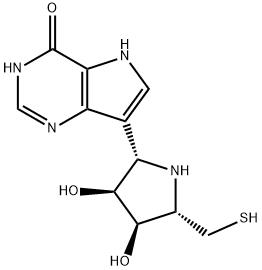 4H-Pyrrolo3,2-dpyrimidin-4-one, 7-(2S,3S,4R,5S)-3,4-dihydroxy-5-(mercaptomethyl)-2-pyrrolidinyl-1,5-dihydro- Struktur