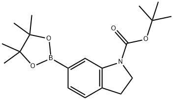 1H-Indole-1-carboxylic acid, 2,3-dihydro-6-(4,4,5,5-tetramethyl-1,3,2-dioxaborolan-2-yl)-, 1,1-dimethylethyl ester Struktur