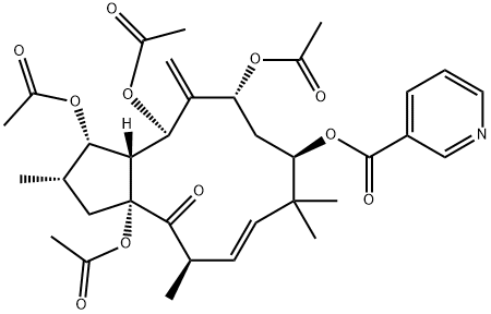 3,5,7,15-Tetraacetoxy-9-
nicotinoyloxy-6(17),11-jatrophadien-14-one Struktur