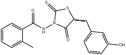 N-[(5Z)-5-[(3-hydroxyphenyl)methylidene]-4-oxo-2-sulfanylidene-1,3-thiazolidin-3-yl]-2-methylbenzamide Struktur