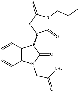 2-[(3Z)-2-oxo-3-(4-oxo-3-propyl-2-sulfanylidene-1,3-thiazolidin-5-ylidene)indol-1-yl]acetamide Struktur