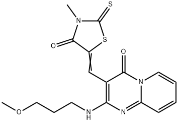 (5Z)-5-[[2-(3-methoxypropylamino)-4-oxopyrido[1,2-a]pyrimidin-3-yl]methylidene]-3-methyl-2-sulfanylidene-1,3-thiazolidin-4-one Struktur