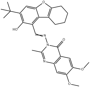 4(3H)-Quinazolinone,3-[[[3-(1,1-dimethylethyl)-6,7,8,9-tetrahydro-2-hydroxy-1-dibenzofuranyl]methylene]amino]-6,7-dimethoxy-2-methyl-(9CI) Struktur