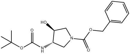 (3S,4S)-3-tert-Butoxycarbonylamino-4-hydroxy-pyrrolidine-1-carboxylic acid benzyl ester Struktur