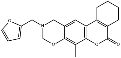 10-(furan-2-ylmethyl)-7-methyl-1,2,3,4,9,11-hexahydroisochromeno[4,3-g][1,3]benzoxazin-5-one Struktur