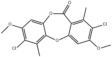 11H-Dibenzo[b,e][1,4]dioxepin-11-one, 2,7-dichloro-3,8-dimethoxy-1,6-dimethyl- Struktur