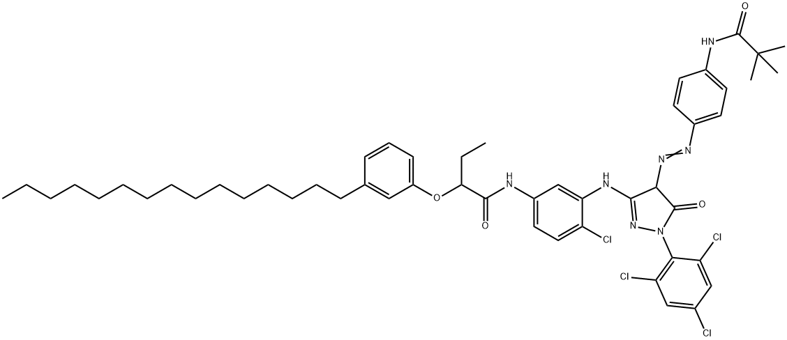 4-(4-((-2,2-Dimethyl-propanamido)-3-(2-chlor-5-(2-(3-pentadecylphenoxy)butylamido)anilin)-1-(2,4,6-trichlorphenyl)-2-pyrazolin)-5-one Struktur