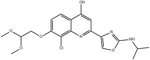 4-?Quinolinol, 8-?chloro-?7-?(2,?2-?dimethoxyethoxy)?-?2-?[2-?[(1-?methylethyl)?amino]?-?4-?thiazolyl]?- Struktur