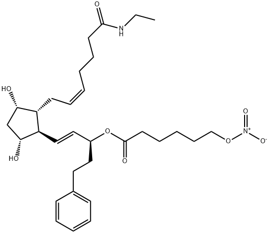 Hexanoic acid, 6-(nitrooxy)-, (1S,2E)-3-[(1R,2R,3S,5R)-2-[(2Z)-7-(ethylamino)-7-oxo-2-hepten-1-yl]-3,5-dihydroxycyclopentyl]-1-(2-phenylethyl)-2-propen-1-yl ester Struktur