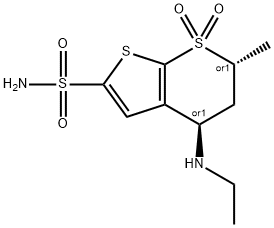 4H-Thieno[2,3-b]thiopyran-2-sulfonamide, 4-(ethylamino)-5,6-dihydro-6-methyl-, 7,7-dioxide, trans- Struktur