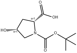 rel-(2R,4R)-1-(tert-butoxycarbonyl)-4-hydroxypyrrolidine-2-carboxylic acid Struktur