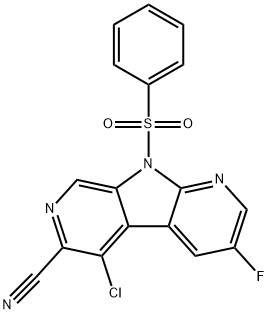 9H-Pyrrolo[2,3-b:5,4-c']dipyridine-6-carbonitrile, 5-chloro-3-fluoro-9-(phenylsulfonyl)- Struktur