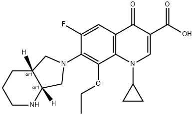 3-Quinolinecarboxylic acid, 1-cyclopropyl-8-ethoxy-6-fluoro-1,4-dihydro-7-[(4aR,7aR)-octahydro-6H-pyrrolo[3,4-b]pyridin-6-yl]-4-oxo-, rel- Struktur