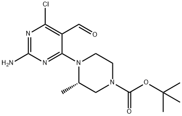 1-Piperazinecarboxylic acid, 4-(2-amino-6-chloro-5-formyl-4-pyrimidinyl)-3-methyl-, 1,1-dimethylethyl ester, (3S)- Struktur