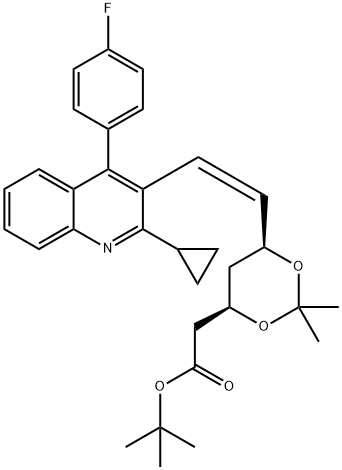 順式異構(gòu)體(3R,5S,6Z)-7-[2-環(huán)丙基-4-(4-氟苯基)-3-喹啉-基]-2,2-二甲基-1,3-二氧六環(huán)-6-庚烯酸叔丁酯, 154170-27-1, 結(jié)構(gòu)式