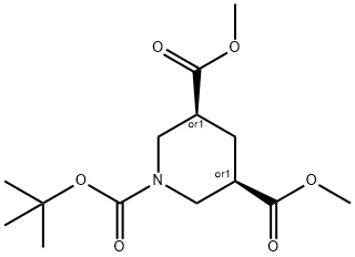 1,3,5-Piperidinetricarboxylic acid, 1-(1,1-dimethylethyl) 3,5-dimethyl ester, (3R,5S)-rel- Struktur