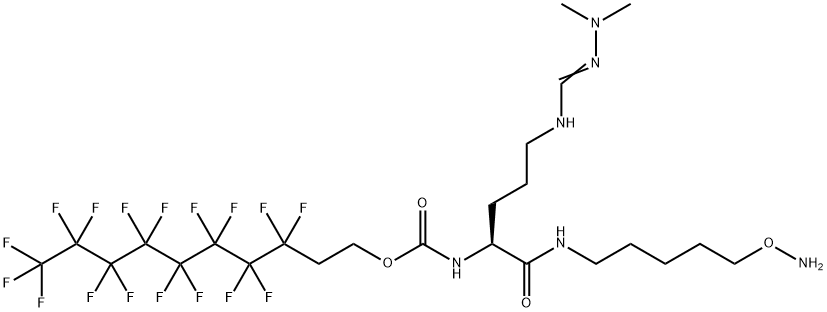 Carbamic acid, N-[(1S)-1-[[[5-(aminooxy)pentyl]amino]carbonyl]-4-[[(dimethylamino)iminomethyl]amino]butyl]-, 3,3,4,4,5,5,6,6,7,7,8,8,9,9,10,10,10-
heptadecafluorodecyl ester Struktur