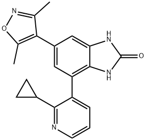 4-(2-Cyclopropylpyridin-3-yl)-6-(3,5-dimethylisoxazol-4-yl)-1H-benzo[d]imidazol-2(3H)-one Struktur