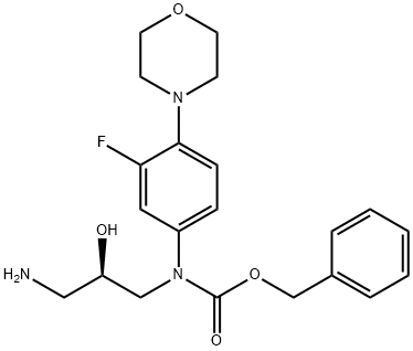 Carbamic acid, N-[(2R)-3-amino-2-hydroxypropyl]-N-[3-fluoro-4-(4-morpholinyl)phenyl]-, phenylmethyl ester Struktur