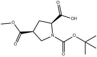 (2S,4S)-1-[(tert-butoxy)carbonyl]-4-(methoxycarbonyl)pyrrolidine-2-carboxylic acid Struktur