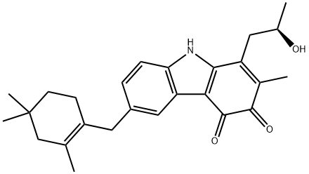 3H-Carbazole-3,4(9H)-dione, 1-[(2R)-2-hydroxypropyl]-2-methyl-6-[(2,4,4-trimethyl-1-cyclohexen-1-yl)methyl]- Struktur