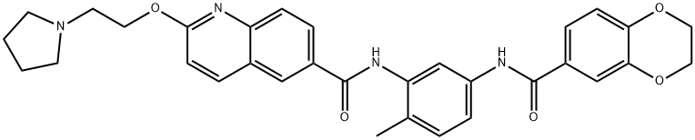 N-(5-(2,3-dihydrobenzo[b][1,4]dioxine-6-carboxamido)-2-methylphenyl)-2-(2-(pyrrolidin-1-yl)ethoxy)quinoline-6-carboxamide Struktur