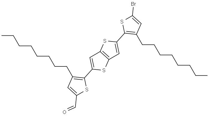 5-(5-(5-bromo-3-octylthiophen-2-yl)thieno[3,2-b]thiophen-2-yl)-4-octylthiophene-2-carbaldehyde Struktur