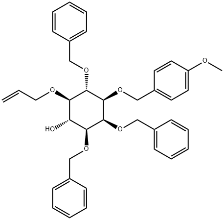 D-myo-Inositol, 1-O-(4-methoxyphenyl)methyl-2,3,6-tris-O-(phenylmethyl)-5-O-2-propenyl- Struktur