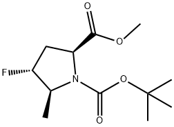 O1-tert-butyl O2-methyl (2S,4R,5S)-4-fluoro-5-methyl-pyrrolidine-1,2-dicarboxylate Struktur