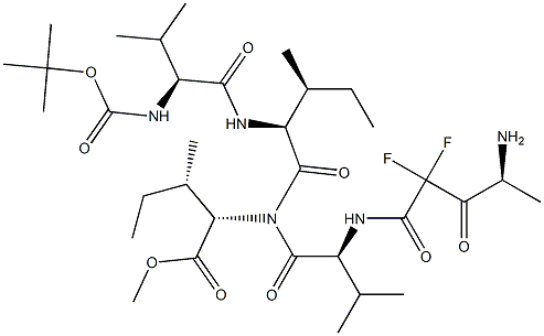 Methyl N-{(4S)-2,2-difluoro-4-[(N-{[(2-methyl-2-propanyl)oxy]carbonyl}-L-valyl-L-isoleucyl)amino]-3-oxopentanoyl}-L-valyl-L-isoleucinate Struktur