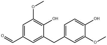 4-hydroxy-3-(4-hydroxy-3-methoxybenzyl)-5-methoxybenzaldehyde Struktur