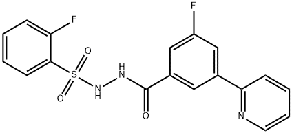 2-Fluoro-N-(3-fluoro-5-pyridin-2-yl-benzoyl)-benzenesulfonhydrazine Struktur